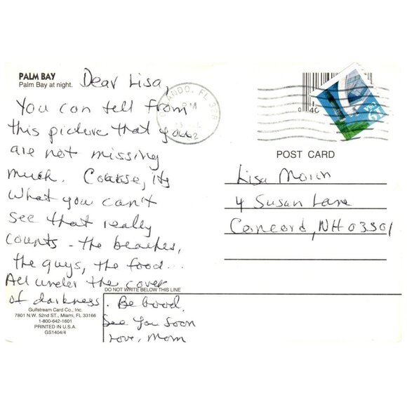Postcard Palm Bay at Night 1992 Vintage advertising black card front side - Picture 2 of 2